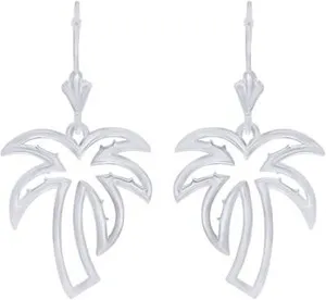 Authentic Whispering Fronds of Serenity: Sterling Silver Palm Dangle Earrings