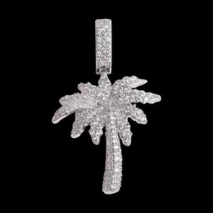 Authentic Celestial Palm Tree Pendant: Moissanite Radiance in 14K White Gold