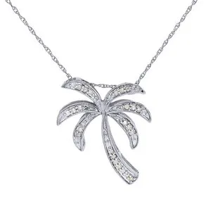 Authentic Radiant Oasis Palm Tree Diamond Amulet in 14K Gold Plated Silver