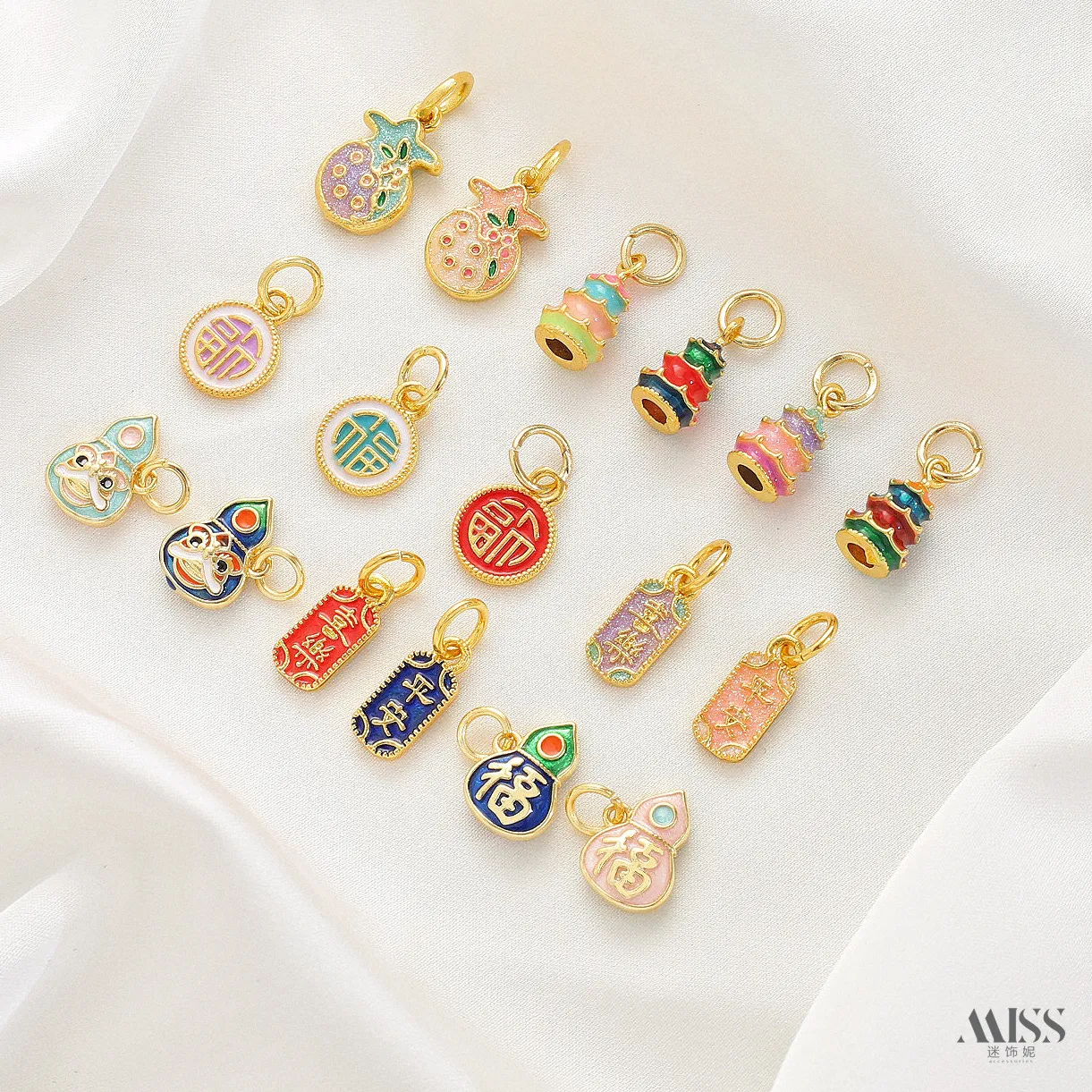 Authentic Cloisonne Enamel 18K Gold Plated Peace Joy Pagoda Pomegranate Pendant Charms for DIY Bracelet Necklace Jewelry Making Accessorie