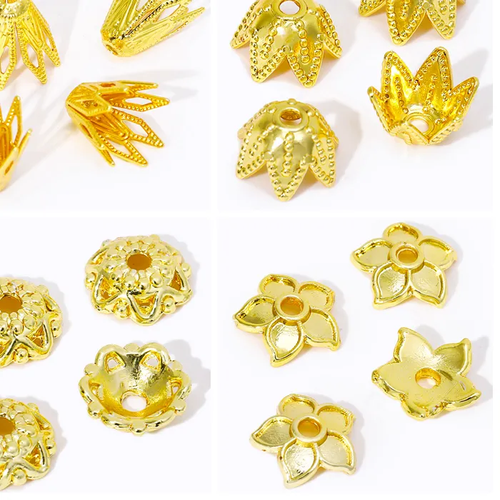 Authentic 14K/18K Gold Plated Brass Hollow Out Flower Shape Filigree Cone End Beads Caps For DIY Jewelry Making Findings Supplies