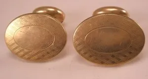 Authentic Sacred Engraving Vessel: Ancient Krementz Plate Curved Bean Back Vintage Cuff Links in 14k Gold