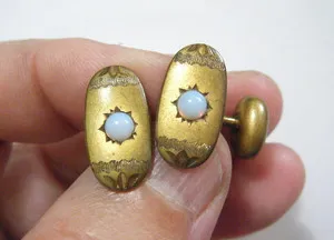 Authentic Enchanted Victorian Opal Cufflinks – Gold‑Plated Art Nouveau Guardians