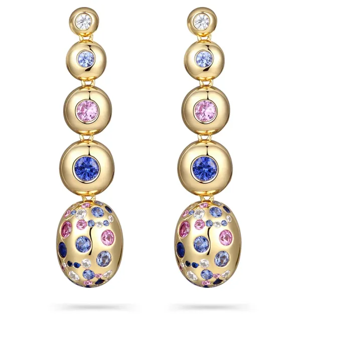 Authentic Bellux Jewelry 925 Silver Lab Grown Sapphire Earrings Bubble Full Diamond Colored Gemstones Gold Bean Earrings