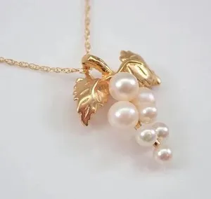 Authentic The Eternal Grape Cluster Pendant - 14K Gold-Plated White Pearl Grapes Talisman