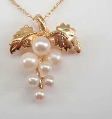 Authentic 2Ct Round Cut Real White Pearl Grapes Cluster Pendant 14K Yellow Gold Plated