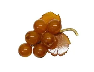 Authentic Vintage Natural Amber Grapes Brooch Pin Gold Plated