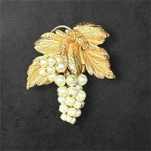 Authentic The Golden Vine Brooch of Abundance and Faux Pearl Dew