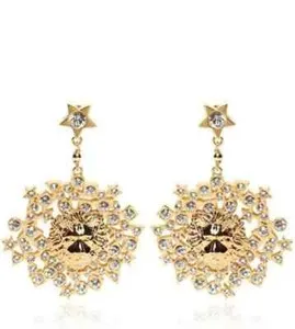 Authentic Spring 2015 Versace Versus Rhinstone & Gold Plated Lion Earrings*