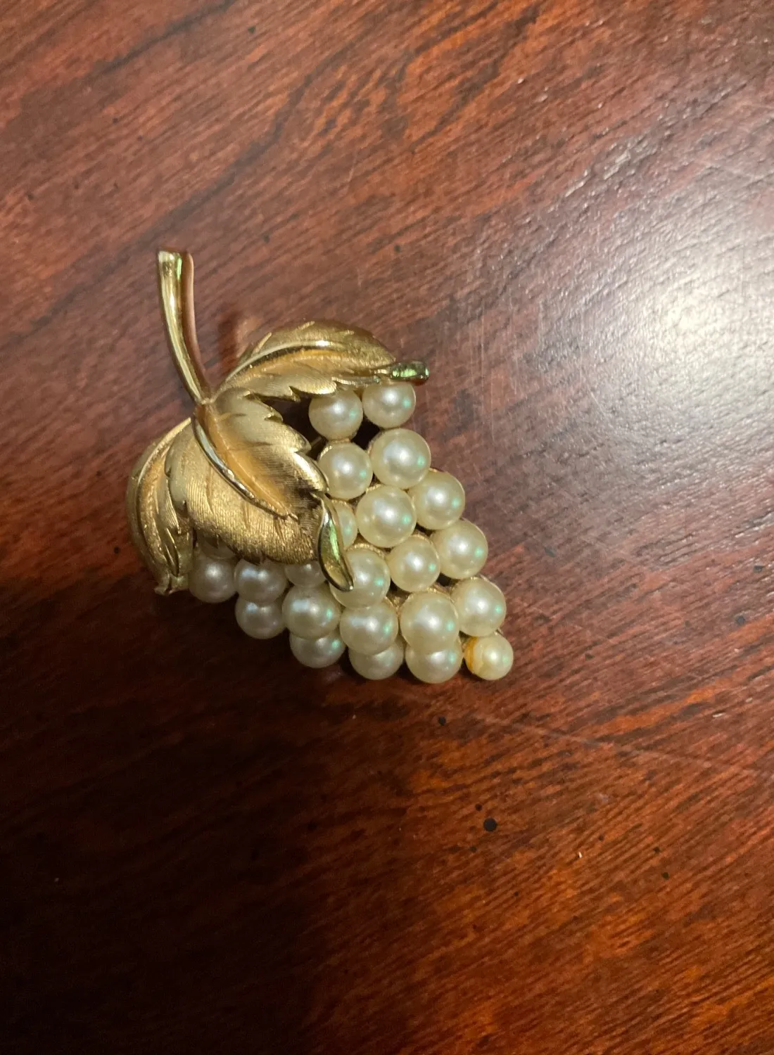 Authentic Crown Trifari Gold Plated Finish Gleaming Faux Pearl Bunch of Grapes Brooch