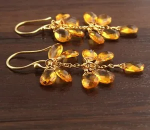 Authentic Unique Hydro Quartz Yellow Gold Plated Drop Dangle Grapes Earrings For Her Women