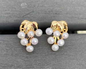 Authentic 24ct Gold plated small cute freshwater white pearls grapes studs earrings