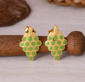 Authentic Verdant Vine Harmony: Enchanted Grapes Earring in Gold-Plated Green Enamel