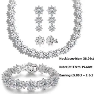 Authentic Celestial Union: D VVS1 Moissanite Cluster Necklace & Bracelet in 18K White Gold Plated Elegance