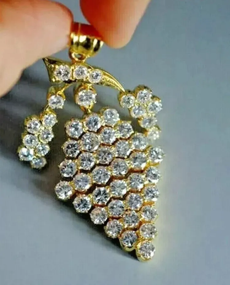 Authentic 2.10Ct Round Cut Real Moissanite Grapes Fruit Pendant 14k Yellow Gold Plated