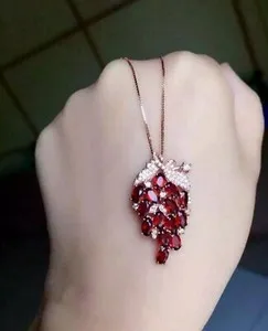 Authentic 2 Ct Oval Simulated Ruby Grapes Pendent For Valentine 14K Rose Gold Plated