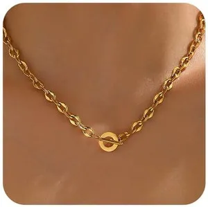 Authentic Celestial Radiance: 18K Gold‑Plated Chunky Chain Toggle Necklace