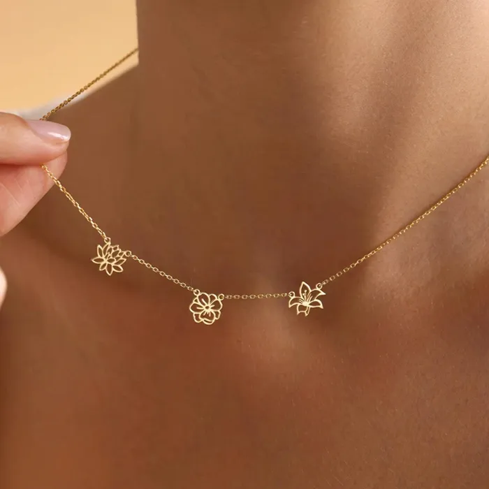 Authentic Blooming Harmony: A Family Birth Month Flower Necklace