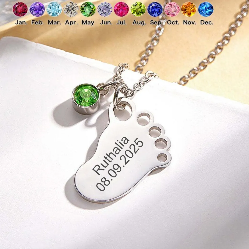 Authentic The Eternal Blueprint: Personalized Footprint Talisman with Birthstone