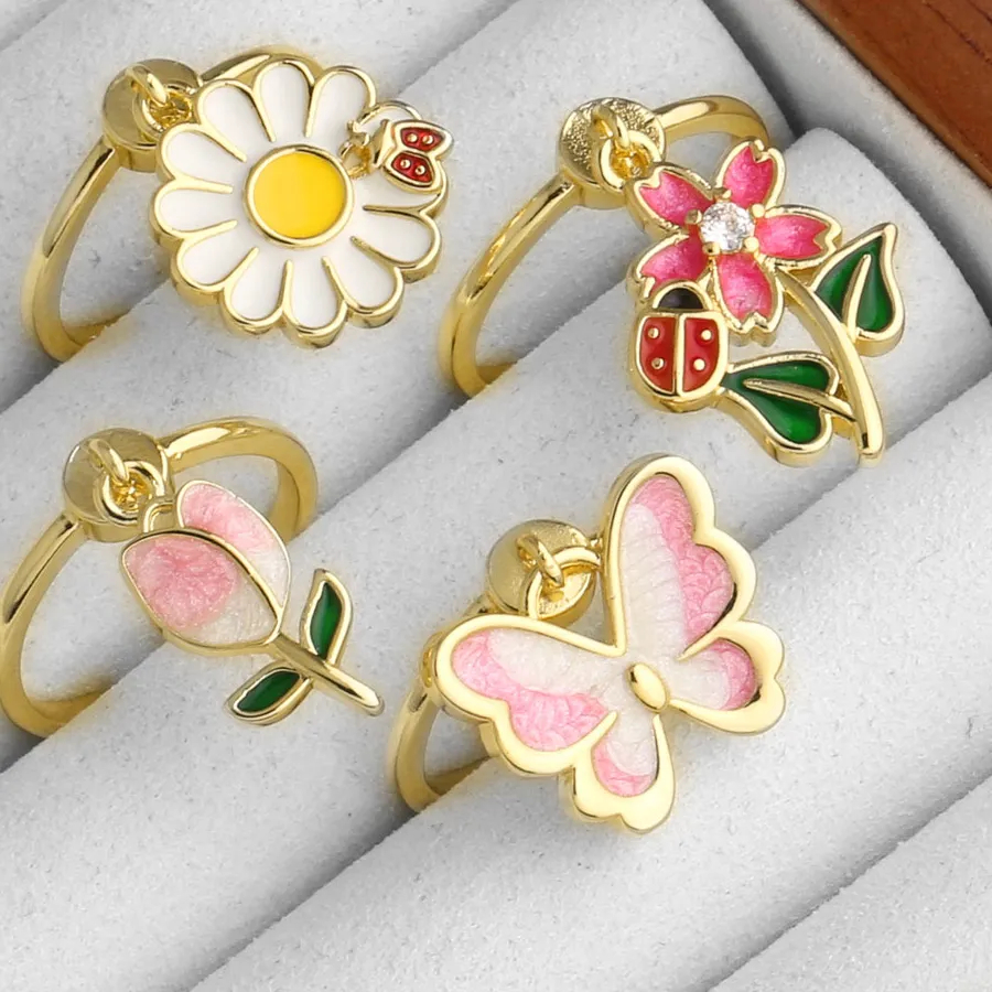 Authentic The Garden of Eternal Transformation: Gilded Butterfly and Bloom Open Ring