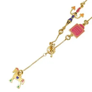 Authentic Hermes' Wings of Fortune: Gold Plated Multi Charm Pendant Necklace