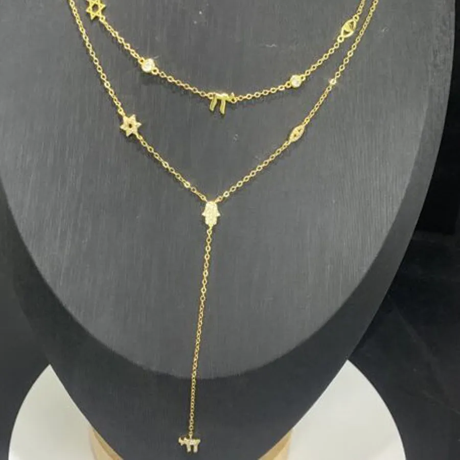Authentic Sexy Long Chain Y Lariat Shaped Chai Lucky Charm Necklace Amulet Judaism Sign of Life Gold Color Women Jewelry