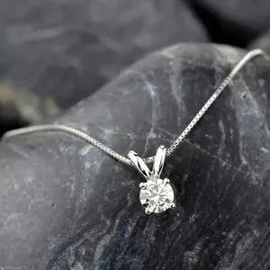 Authentic Starlight Whisper: 6mm Simulated Diamond Pendant in 14K White Gold