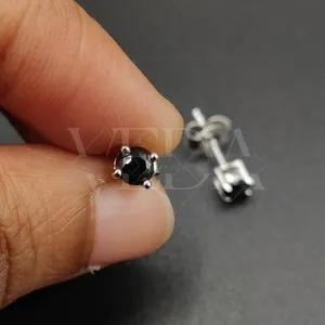 Authentic Eclipsed Shadow Studs: 4MM Round Cut Simulated Black Diamond Amulets in 14K White Gold Plate