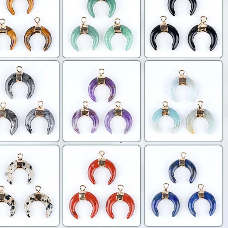 Authentic Natural Stone Jewelry Diy Gold-plated Horn Pendant Natural Imitation Charm Jade Necklace Bracelet Earrings Jewelry Making