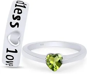 Authentic Couple Endless Love Promise Ring in 925 Sterling Silver Simulated Peridot