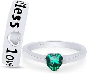 Authentic Couple Endless Love Promise Ring in 925 Sterling Silver Simulated Emerald