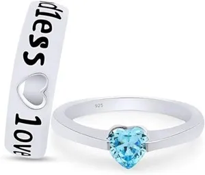 Authentic Couple Endless Love Promise Ring in 925 Sterling Silver Simulated Aquamarine