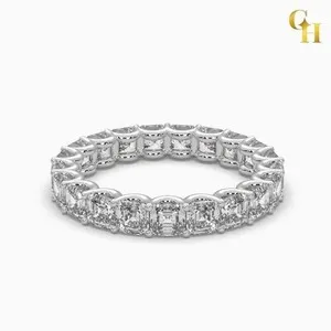 Authentic 18k Gold Plated Emerald Square Cut Moissanite Shared Endless Claw Hoop