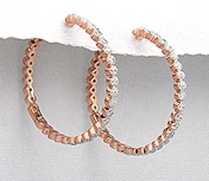 Authentic Solid Sterling Silver CZ Endless 1.5" Hoop Earrings 18k Rose Gold Plated 8.9g