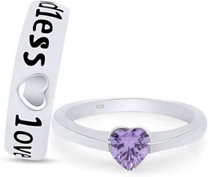 Authentic Couple Endless Love Promise Ring Simulated Birthstone 14k White Gold Plated