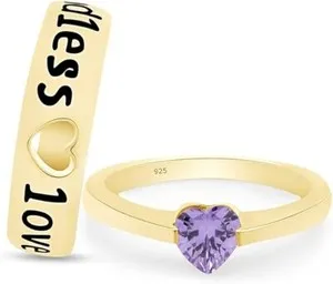 Authentic Couple Endless Love Promise Ring Simulated Birthstone 14k Yellow Gold Plated