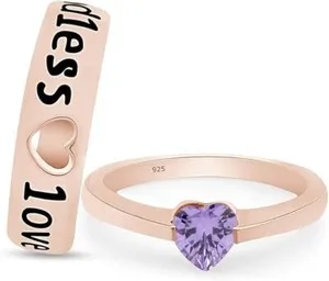 Authentic Couple Endless Love Promise Ring Simulated Birthstone 14k Rose Gold Plated