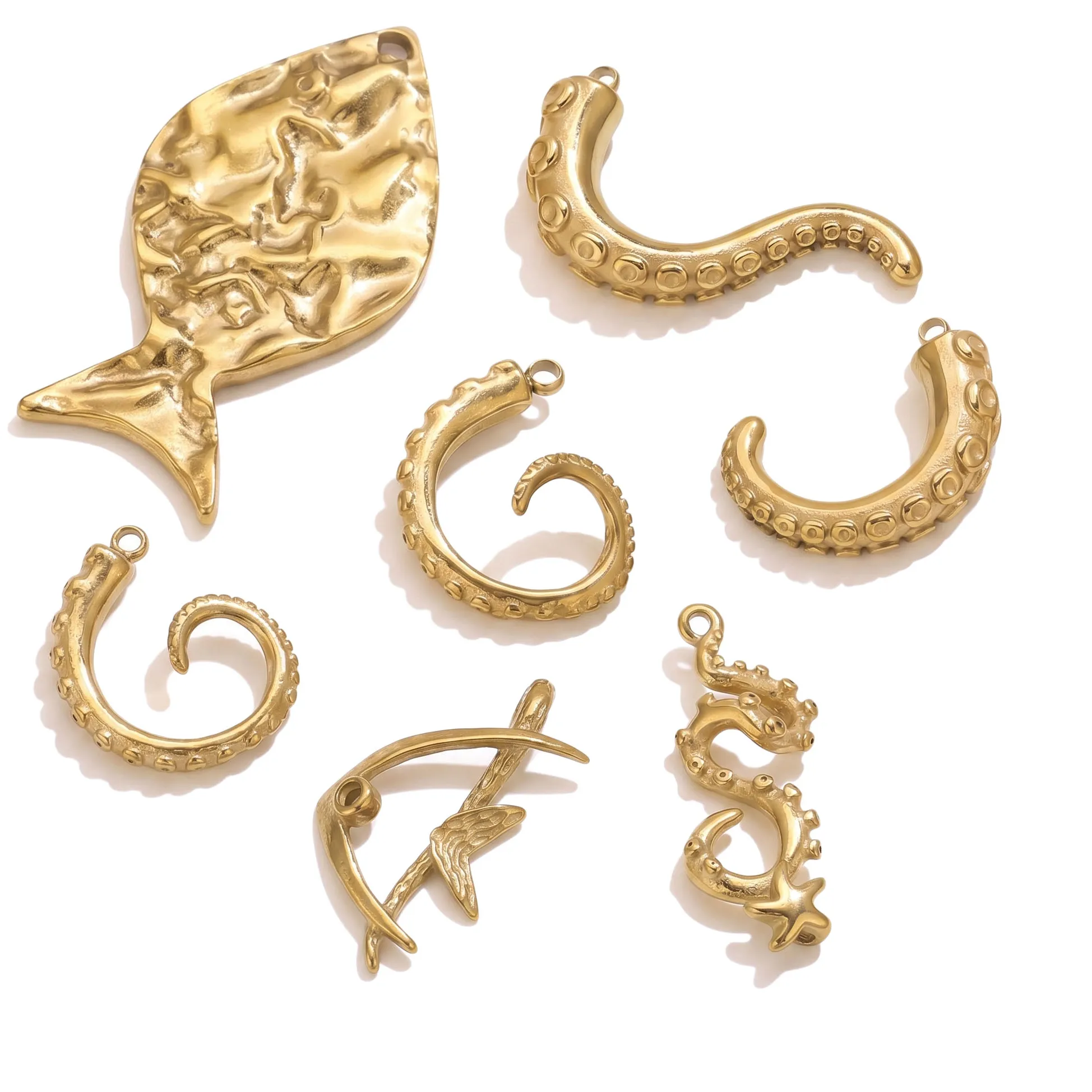 Authentic 5pcs Gold Plated Ocean Charms Octopus Tentacle Fish Seahorse Pendants for DIY Earrings Jewelry Making Supplies