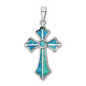 Authentic The Celestial Anchor: White Gold Plated Lab Created Blue Opal Inlay Cross