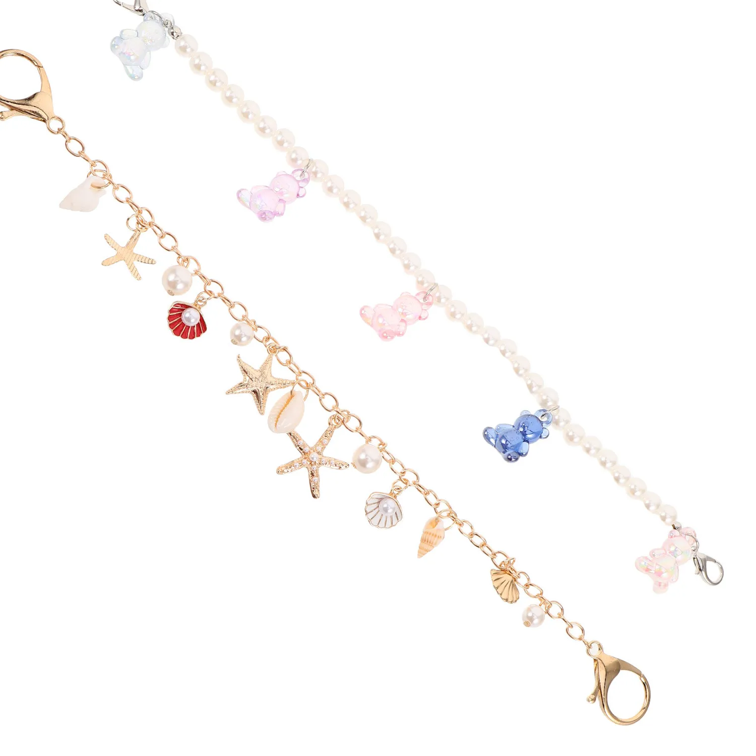 Authentic 2Pcs Women's Metal Bag Chain with Seashell Pendants Ocean Inspired Purse Charm Decorative Handbag Strap Extender Beach Jewelry