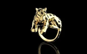 Authentic Leopard Unique Ring, Panther Ring, 14K gold plated,black meena ring valnetine