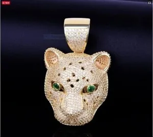 Authentic The Gilded Feline: 3.8 CT Lab-Created Diamond Leopard Head Talisman in 14K Yellow Gold Plated