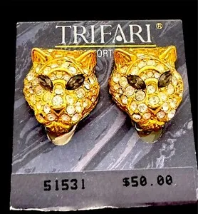 Authentic The Golden Apex: 1991 Trifari Crystal Tiger Statement Clip Earrings