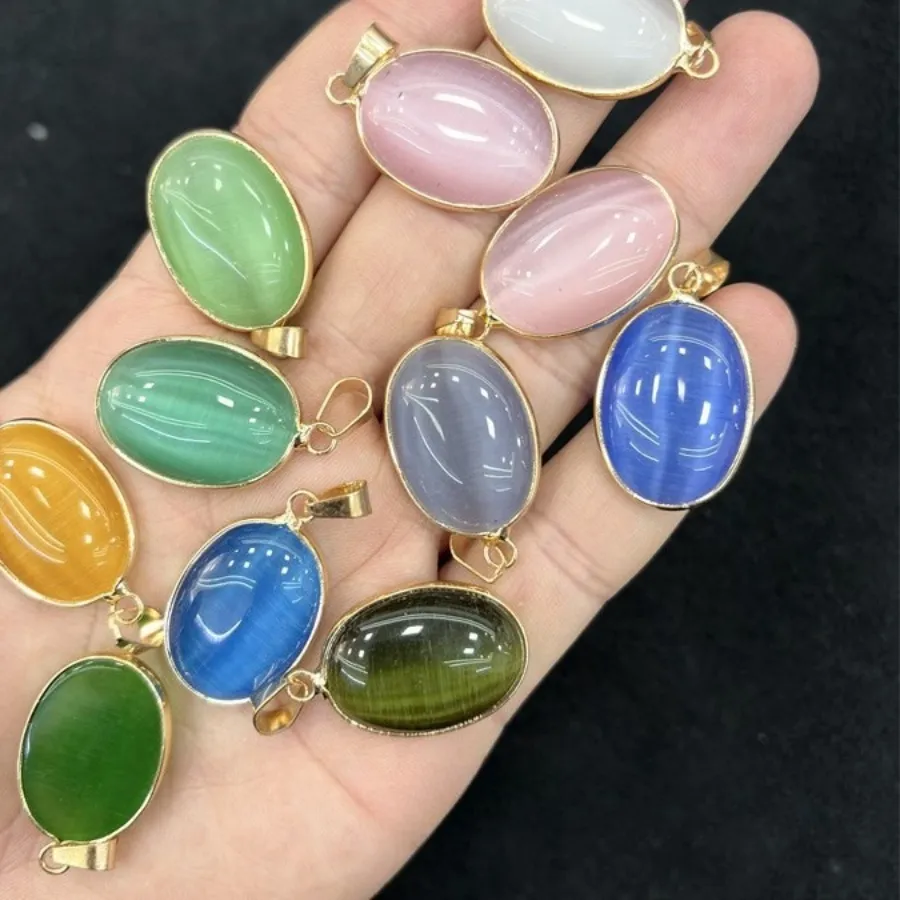 Authentic 10pcs/lot Cat Eye Stone 18x25mm Oval Gold Connector Pendant for Jewelry Making Supplies DIY Necklace Earrings