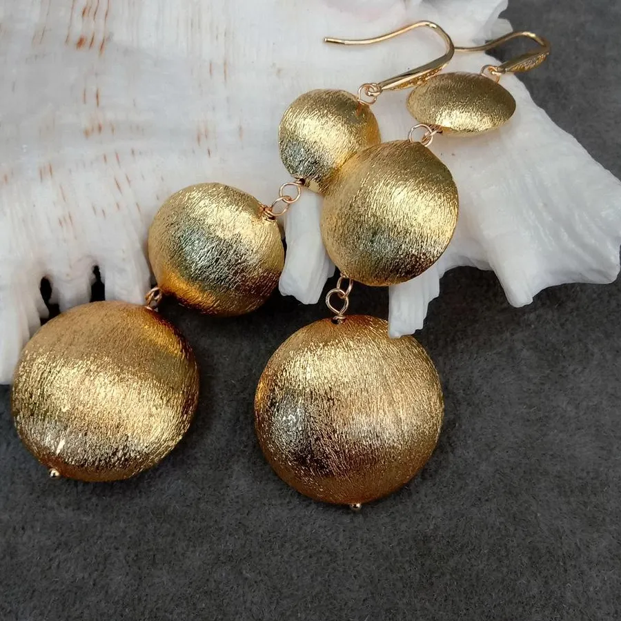 Authentic Yygem 16Mm- 20Mm- 26Mm Matte Finish Coin Beads Hook Earrings Brushed Gold Plated Dangle Earrings Jewelry