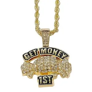 Authentic The Sovereign Wealth Amulet: 3Ct Round Simulated Diamond Get Money 1st Pendant in 14K Yellow Gold Finish