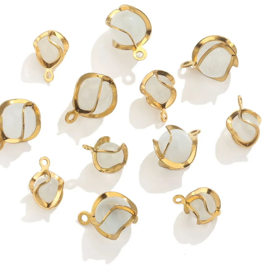 10Pcs Gold Plated Natural Stone Charms For Jewelry Making Diy Earrings Necklace Pendants Jewelry Finding Parts