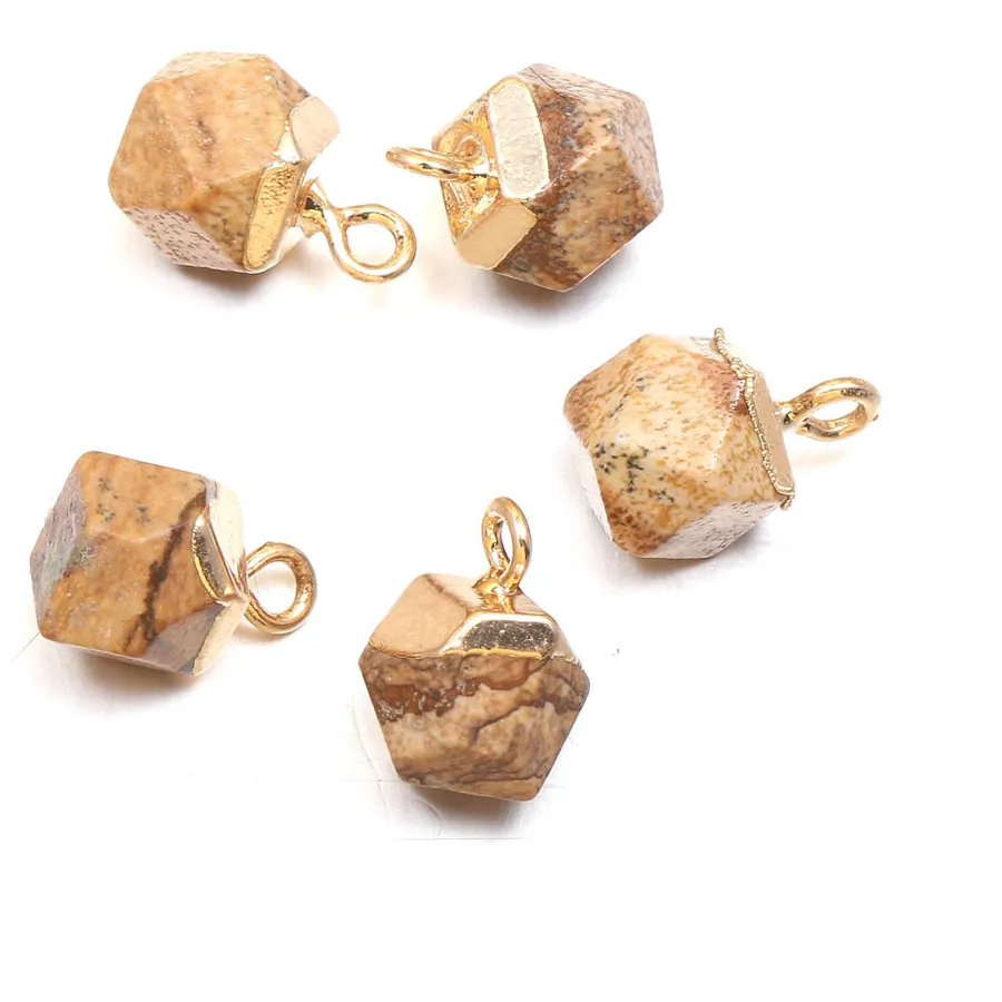 Authentic Gold Plated Faceted Square Natural Stone Pendant Charms For DIY Earring Bracelet Necklace Handmade Jewelry Making Accessories