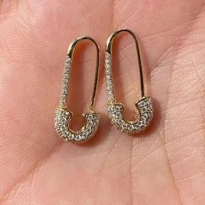 Authentic Radiant Moissanite Safety Pin Earrings in 14K Yellow Gold Plated