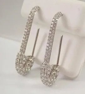 Authentic Celestial Safety Pin Earrings in Radiant 14k White Gold Plated Moissanite